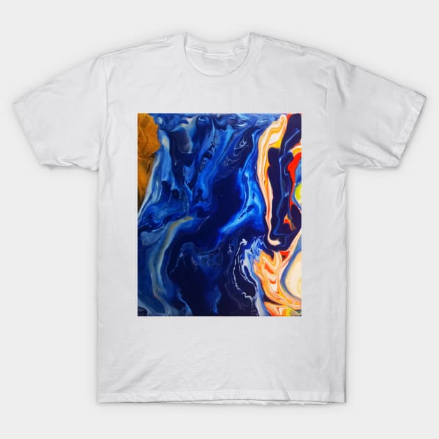 Blue Ocean With Rocks and Beach Abstract Fluid Art Waves T-Shirt by marko.vucilovski@gmail.com